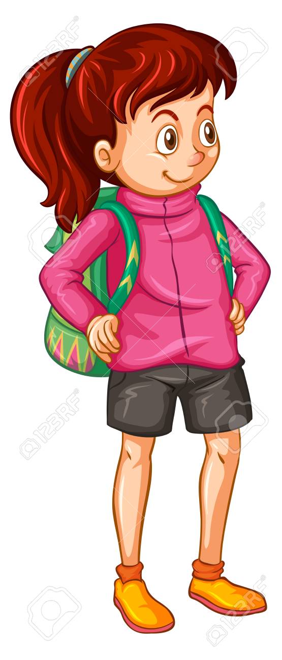 Girl In Pink Jacket And Green Backpack Illustration Royalty Free SVG,  Cliparts, Vectors, and Stock Illustration. Image 67924868.