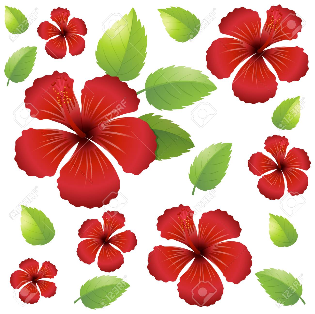 赤いハイビスカスの花のイラストがシームレスな背景デザイン のイラスト素材 ベクタ Image