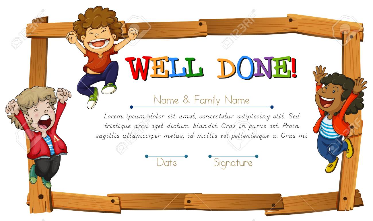 certificate template with kids and wooden frame illustration royalty certificate template kids
