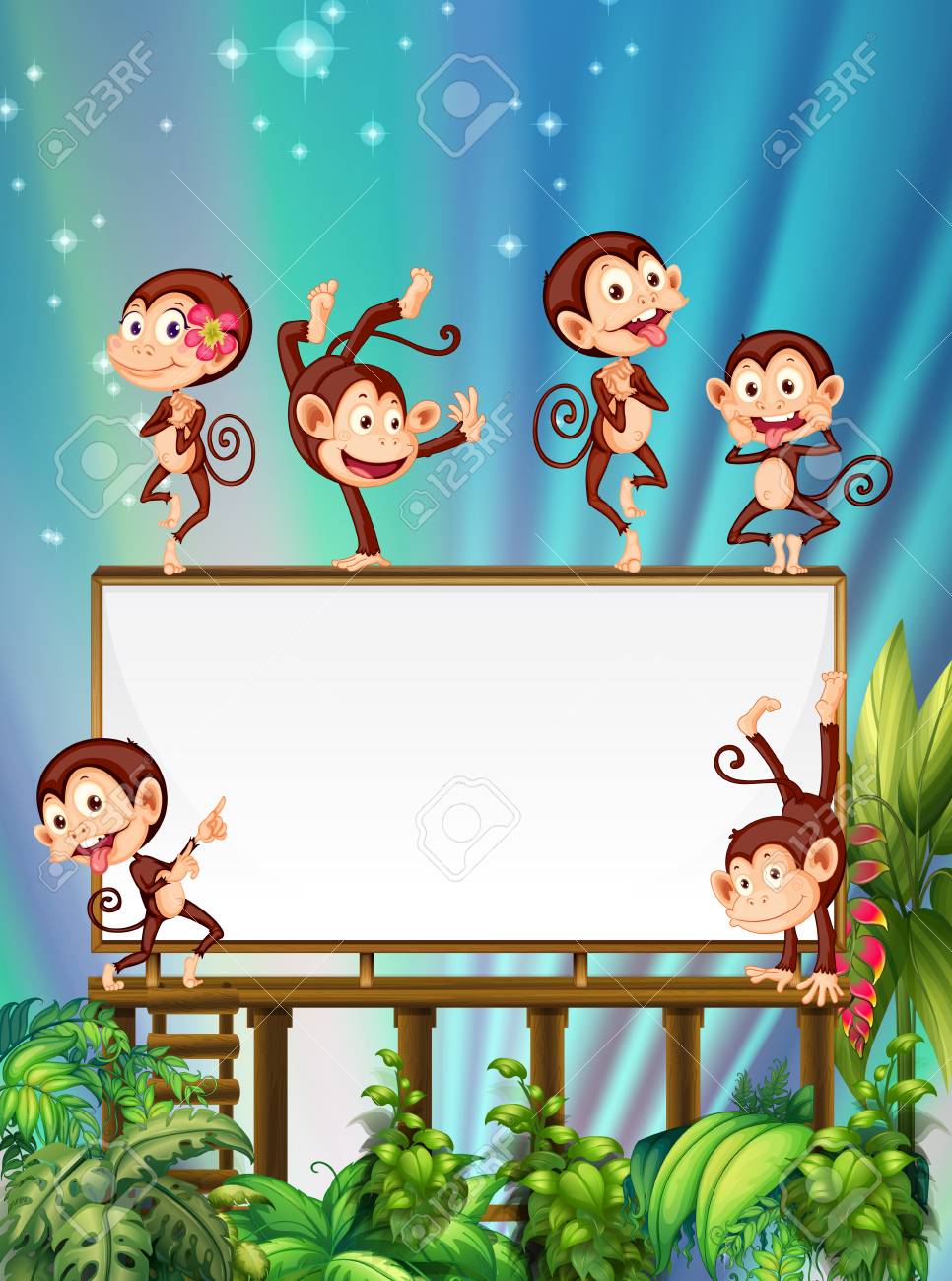 かわいいサルのイラスト ボード テンプレート のイラスト素材 ベクタ Image