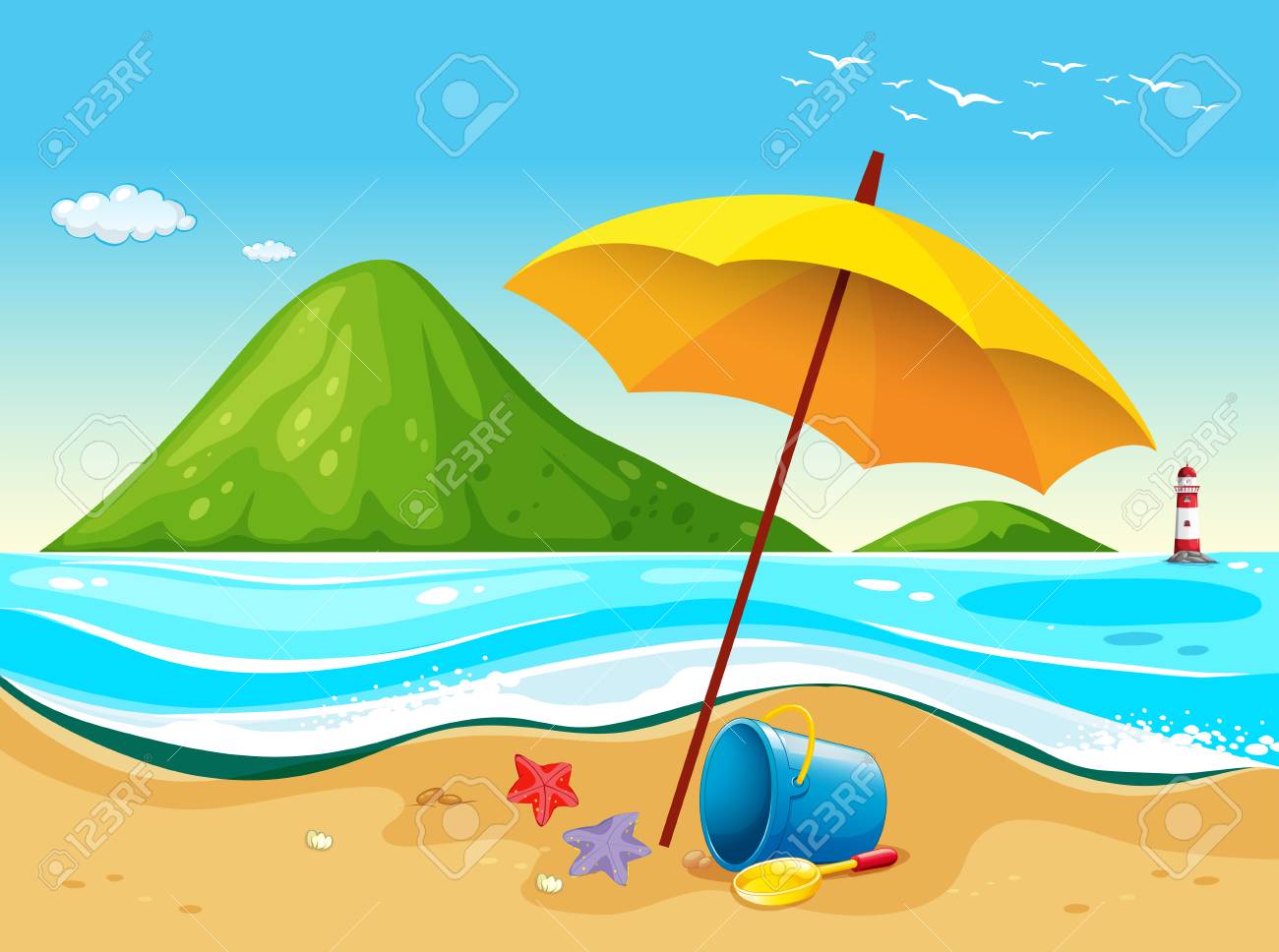 beach scene with umbrella