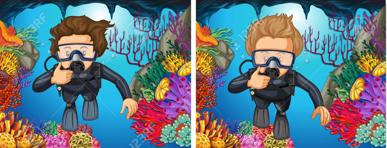 海洋図の下にダイビング スキューバ ダイビング のイラスト素材 ベクタ Image