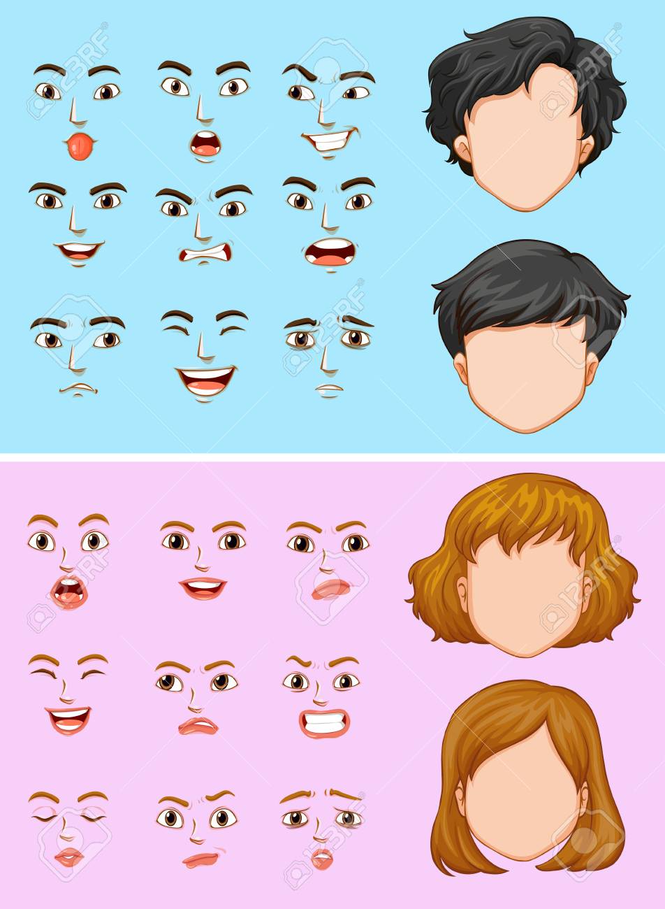 男性と女性の多くの表情イラスト のイラスト素材 ベクタ Image 3312