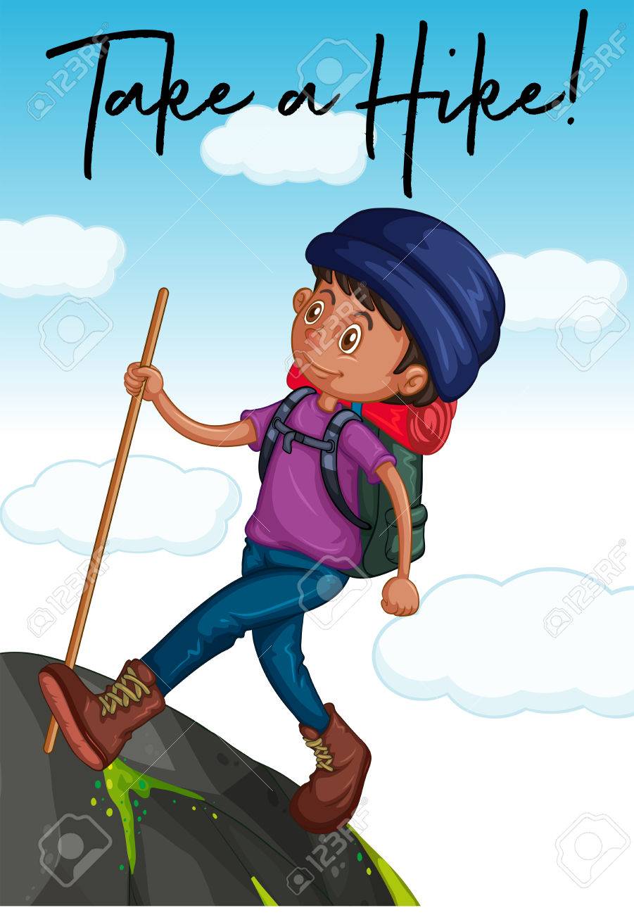 フレーズでハイカーを取るハイキング イラストのイラスト素材 ベクタ Image