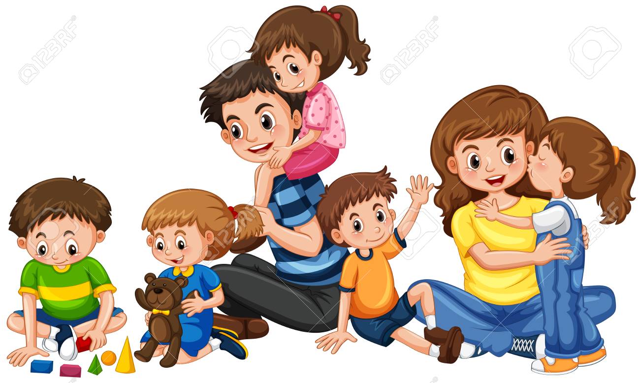 Parents With Five Children Playing