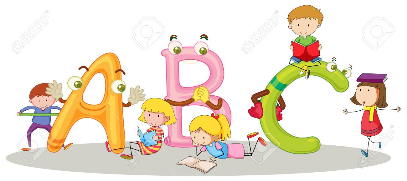 Fuente Abc Y Feliz Ilustracion De Los Ninos Ilustraciones Vectoriales Clip Art Vectorizado Libre De Derechos Image 91332257