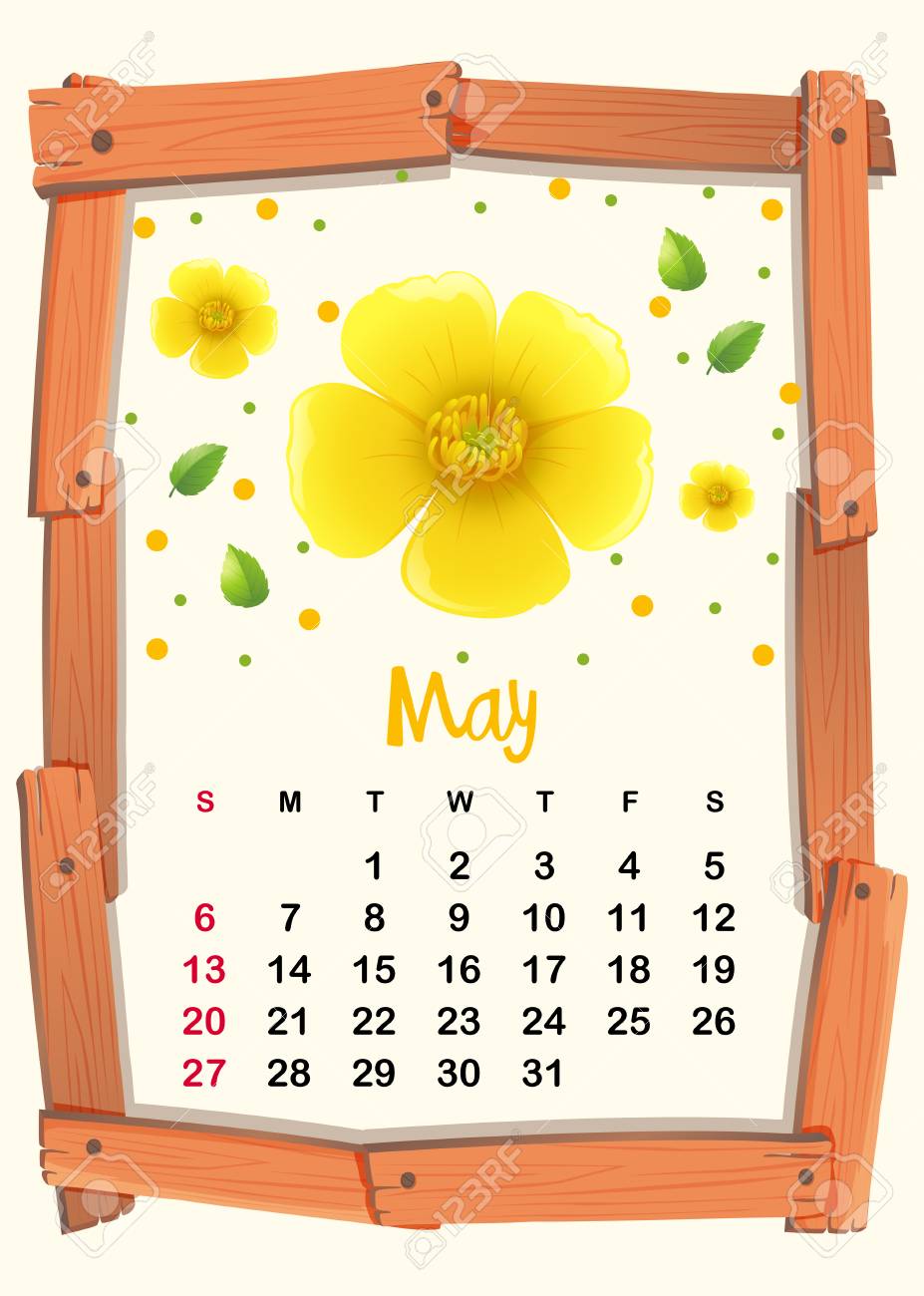 5月のイラストのための黄色の花を持つカレンダーテンプレート のイラスト素材 ベクタ Image 5月のイラストのための黄色の花を持つカレンダーテンプレート のイラスト素材 ベクタ Image
