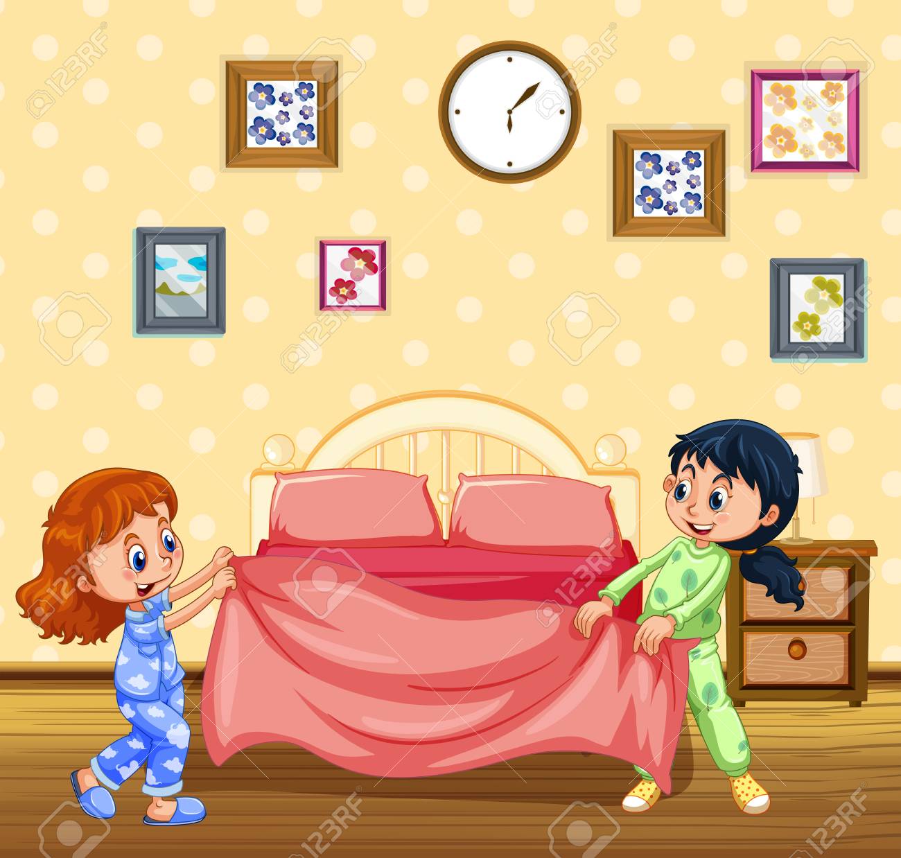Children Making Bed In The Morning Illustration Royalty Free SVG, Cliparts,  Vectors, and Stock Illustration. Image 103085265.