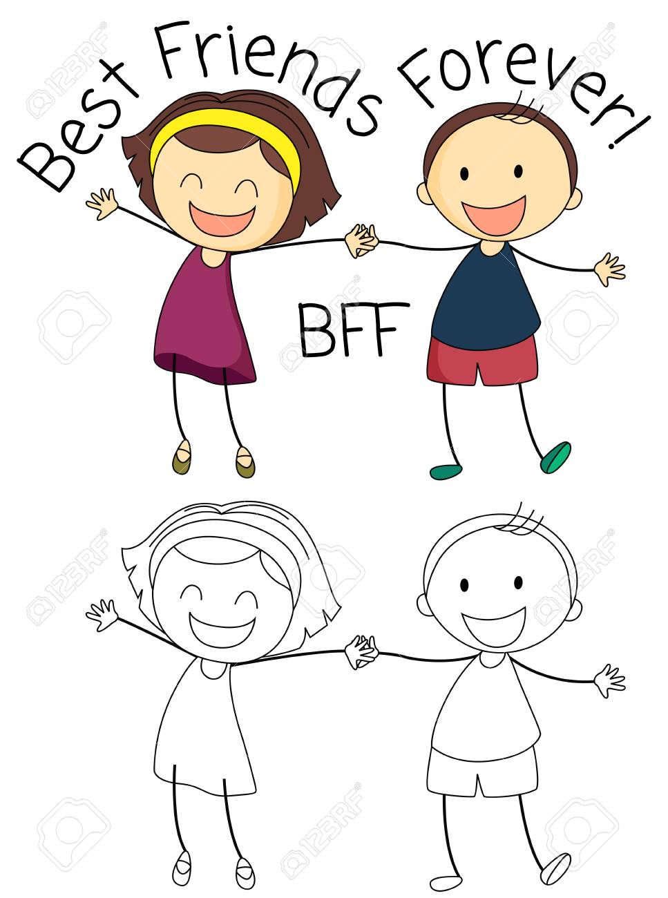 Download Doodle Boy And Girl Best Friends Illustration Royalty Free Cliparts Vectors And Stock Illustration Image 111389011
