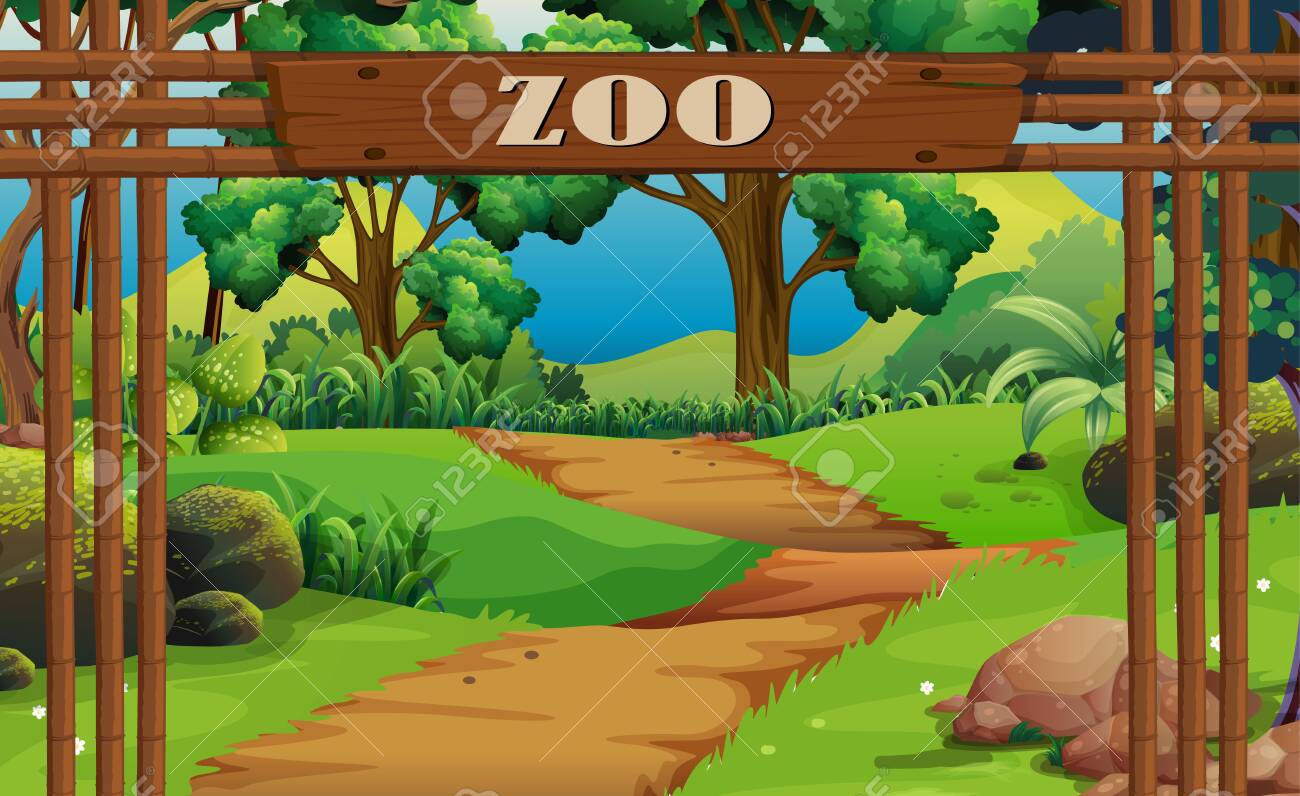Achtergrond Scène Van De Dierentuin Met Teken En Trail Illustratie ..., حجم الصورة 1300x796
