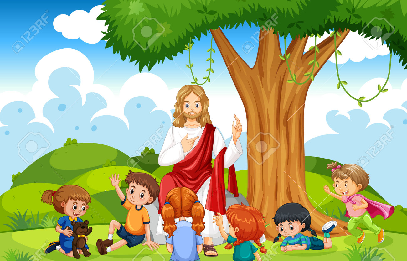 Jesus And Children At The Park Illustration Royalty Free SVG ...