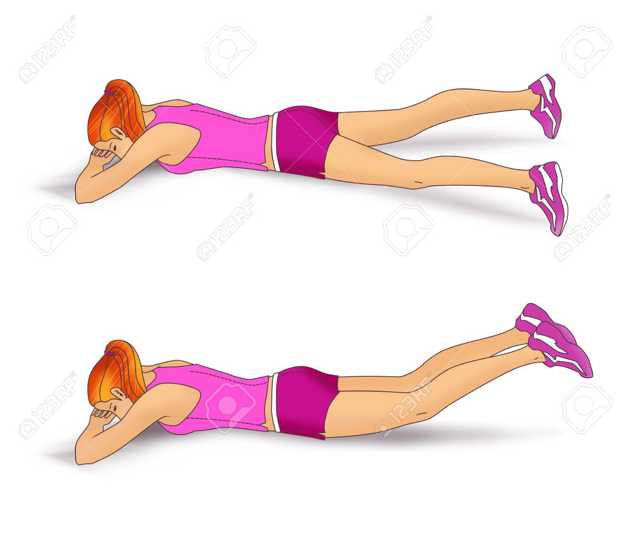 La Nina Se Encuentra Boca Abajo En Las Manos Dobladas Y Realiza Un