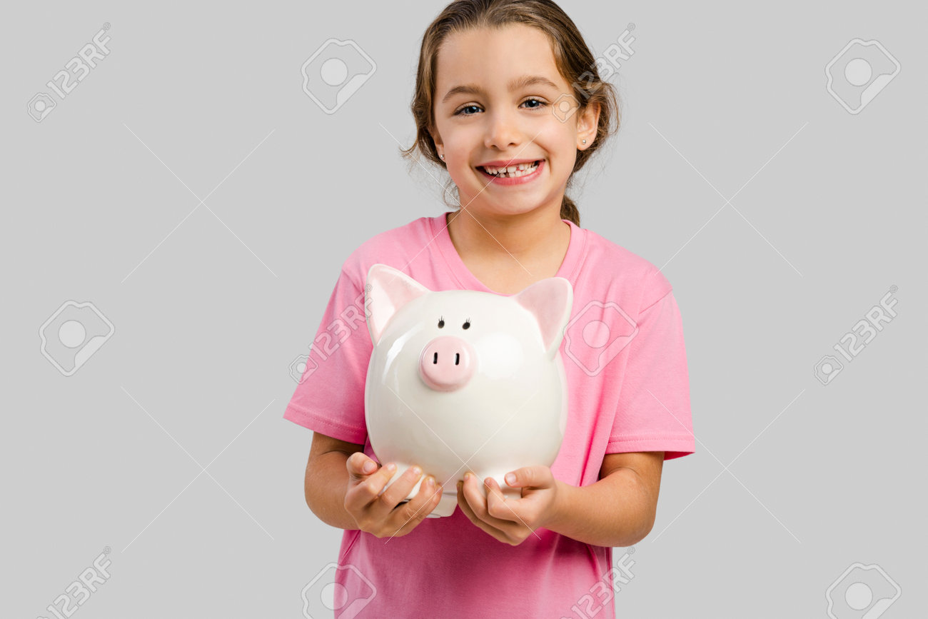 little girl piggy bank
