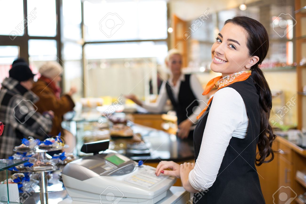 working a cash register