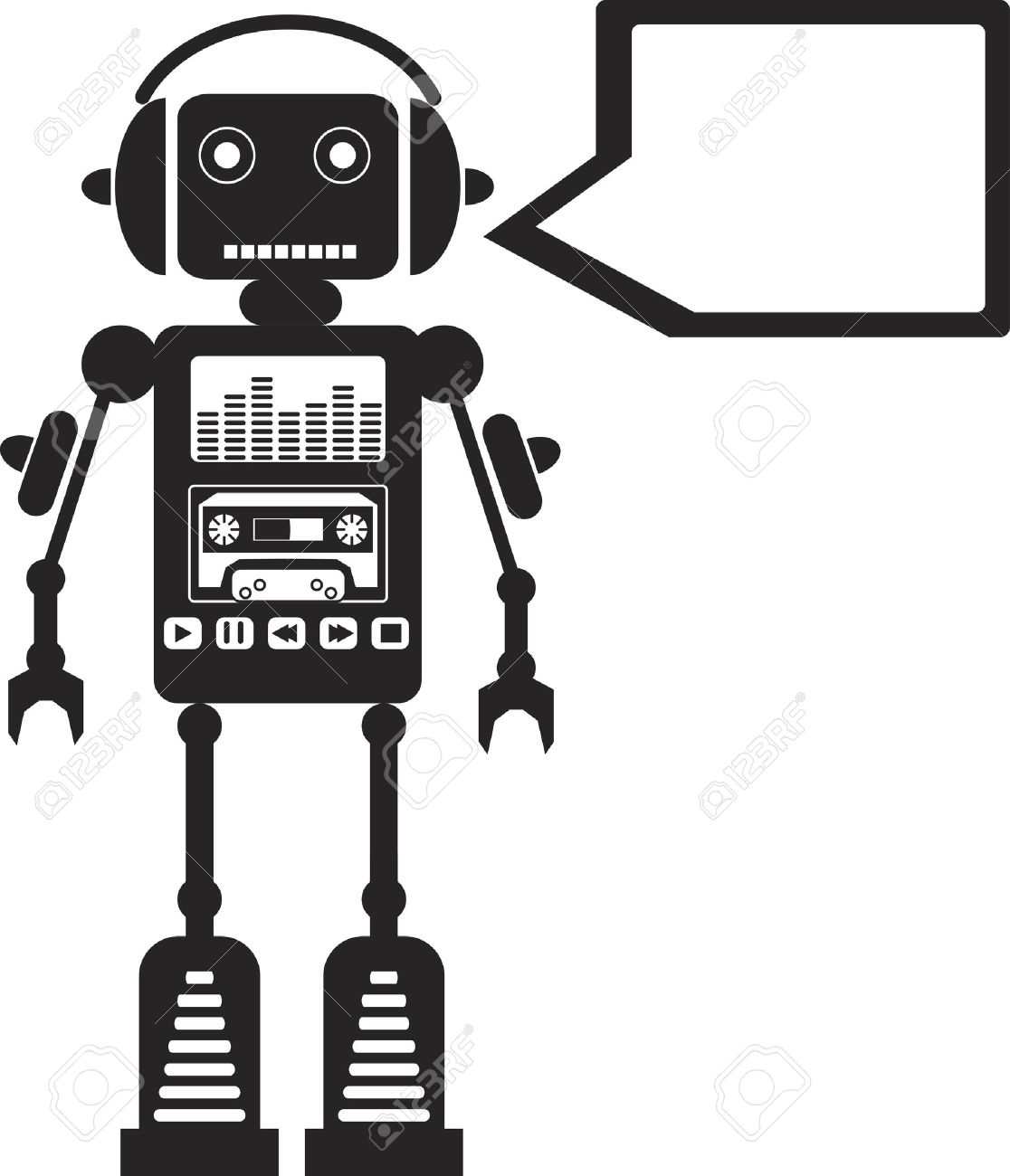 music robot with media buttons on it and callout royalty free robot music