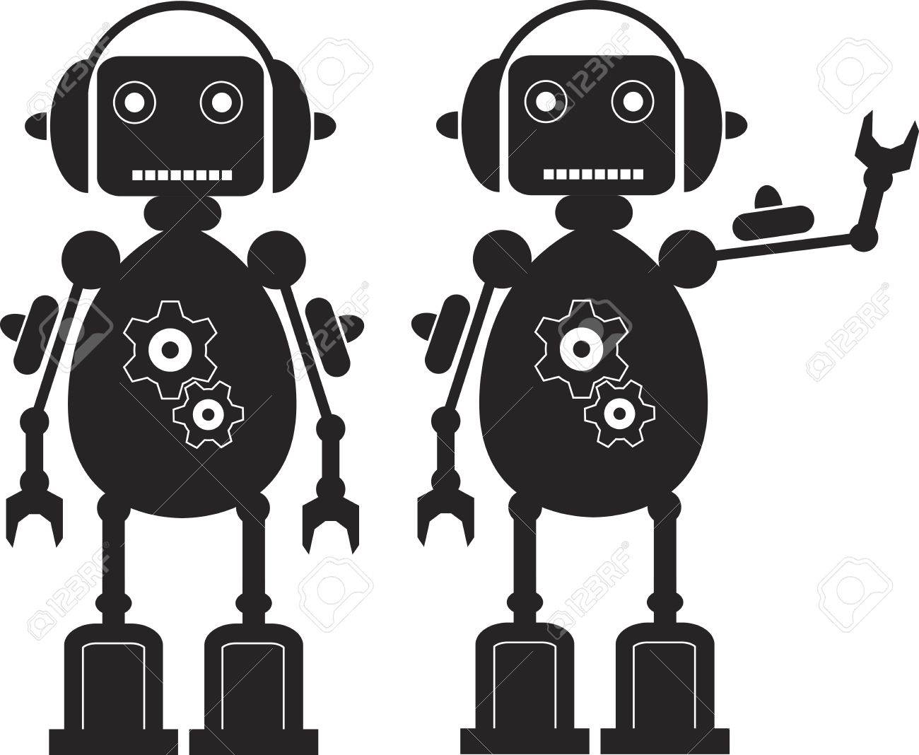 Two Black Friendly Robots with Gears, Headphones. - 15313294 Two Black Friendly Robots with Gears, Headphones. - 15313294