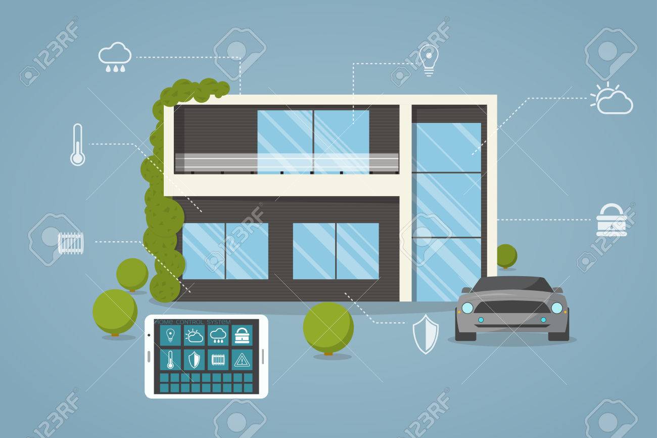 Contemporary, eco smart house design with remote control from tablet. - 57794322 Contemporary, eco smart house design with remote control from tablet. - 57794322