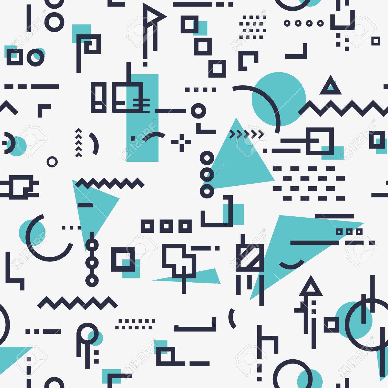 Linear seamless abstract background with black lines and dots with geometric shapes, triangles, squares and circles. Design for brochure flyer or book cover. Stock vector trandy illustration. - 70972445 Linear seamless abstract background with black lines and dots with geometric shapes, triangles, squares and circles. Design for brochure flyer or book cover. Stock vector trandy illustration. - 70972445