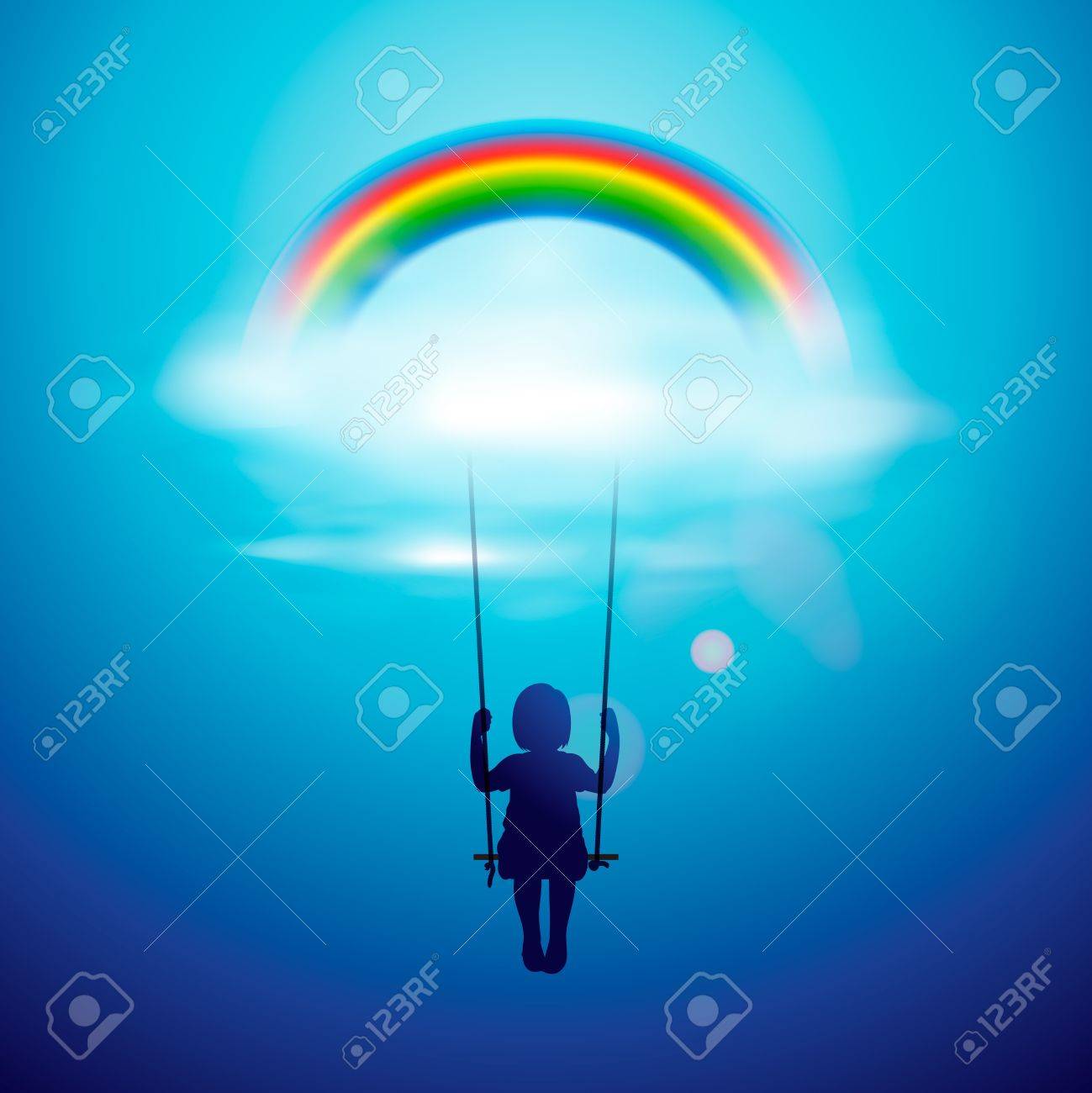 Petite Fille Sur Une Balançoire Sous L'arc En Ciel Clip Art Libres De  Droits , Svg , Vecteurs Et Illustration. Image 18124695.