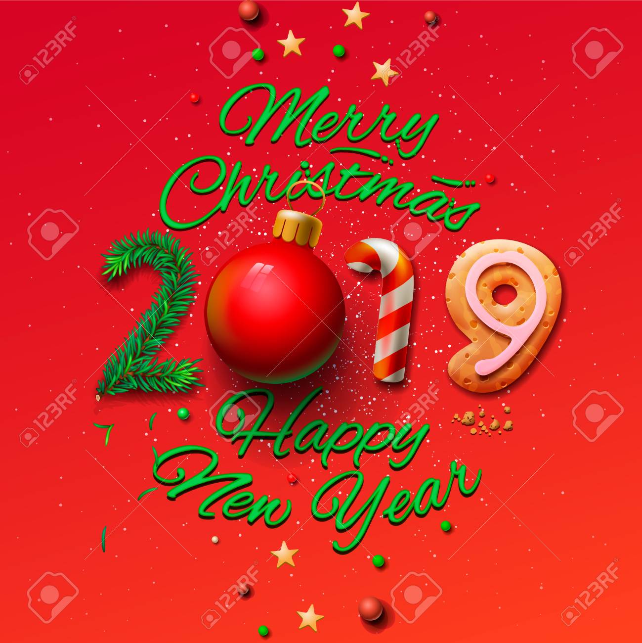 Merry Christmas And Happy New Year 2019 Greeting Card Vector