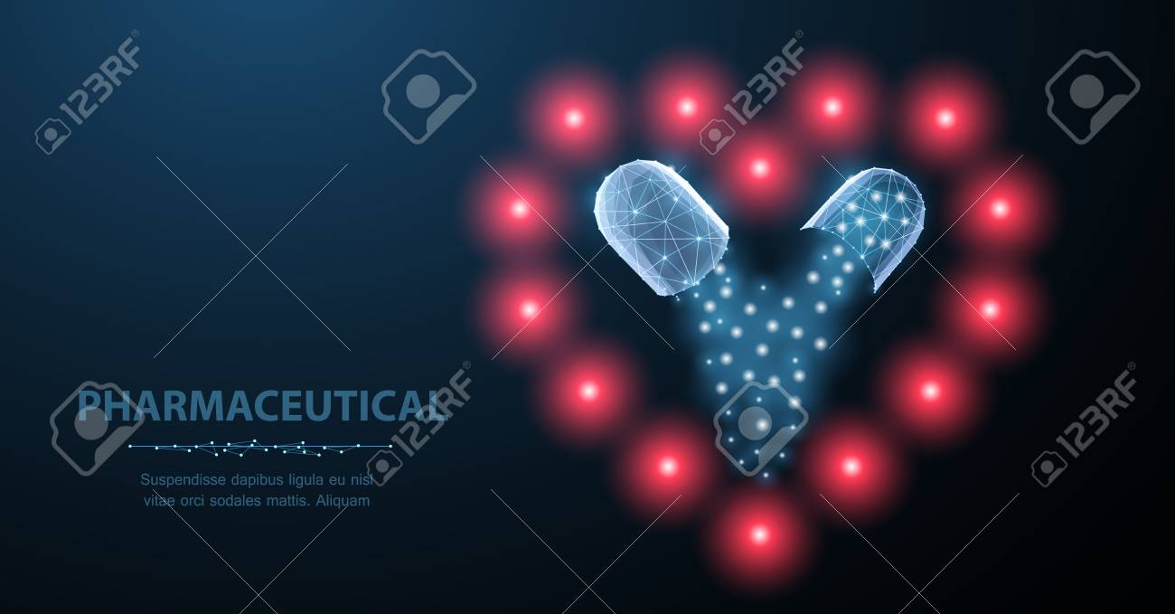 Medicine for the heart. Abstract polygonal wireframe two capsule pills on heart symbol on blue. Medical antibiotic, health pharmacy, vitamin pharmaceutic, treatment concept illustration or background - 127503995 Medicine for the heart. Abstract polygonal wireframe two capsule pills on heart symbol on blue. Medical antibiotic, health pharmacy, vitamin pharmaceutic, treatment concept illustration or background - 127503995