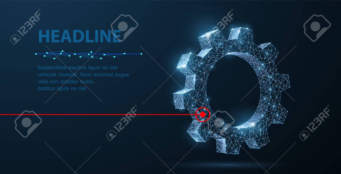 Gears. Abstract vector wireframe two gear 3d modern illustration on dark blue background. - 137623899 Gears. Abstract vector wireframe two gear 3d modern illustration on dark blue background. - 137623899