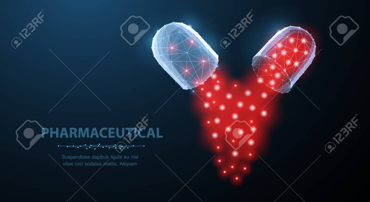 Pills. Abstract 3d polygonal wireframe two capsule pills on blue background with dots and stars. - 140905724 Pills. Abstract 3d polygonal wireframe two capsule pills on blue background with dots and stars. - 140905724