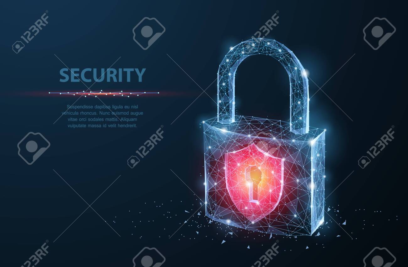 Lock. Polygonal wireframe mesh on dark blue night sky with dots and stars. Concept illustration or background - 142547701 Lock. Polygonal wireframe mesh on dark blue night sky with dots and stars. Concept illustration or background - 142547701