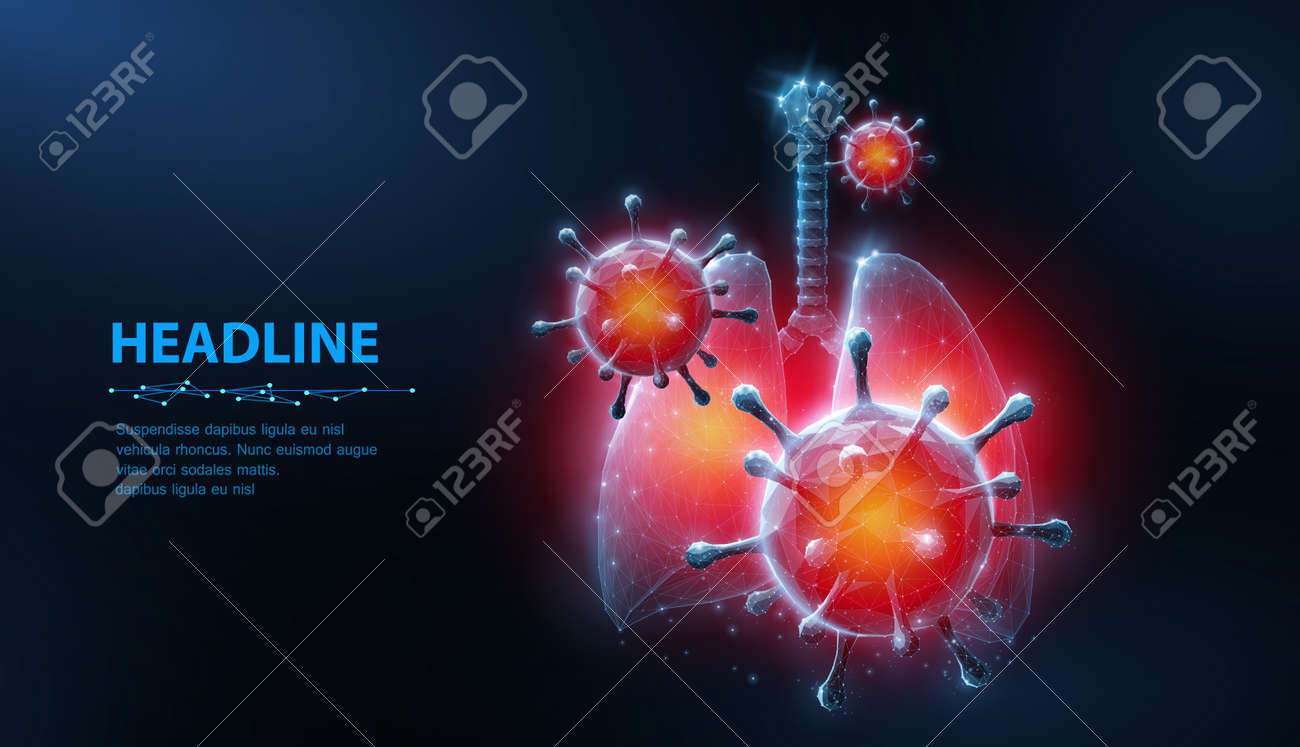 Virus in lung. Abstract vector 3d corona microbe on lung background. Pneumonia virus, covid illnes, medical healthcare, microbiology concept. - 156432121 Virus in lung. Abstract vector 3d corona microbe on lung background. Pneumonia virus, covid illnes, medical healthcare, microbiology concept. - 156432121