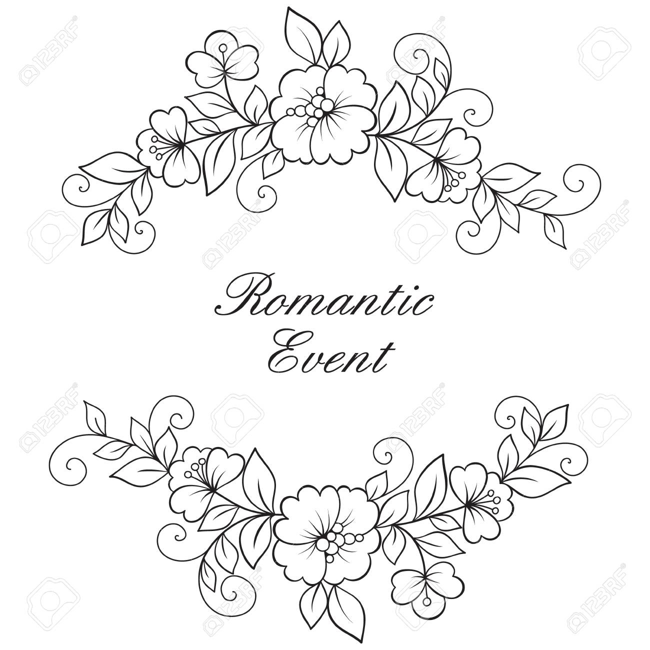 花ベクター飾り枠 黒花フレーム レース飾り のイラスト素材 ベクタ Image