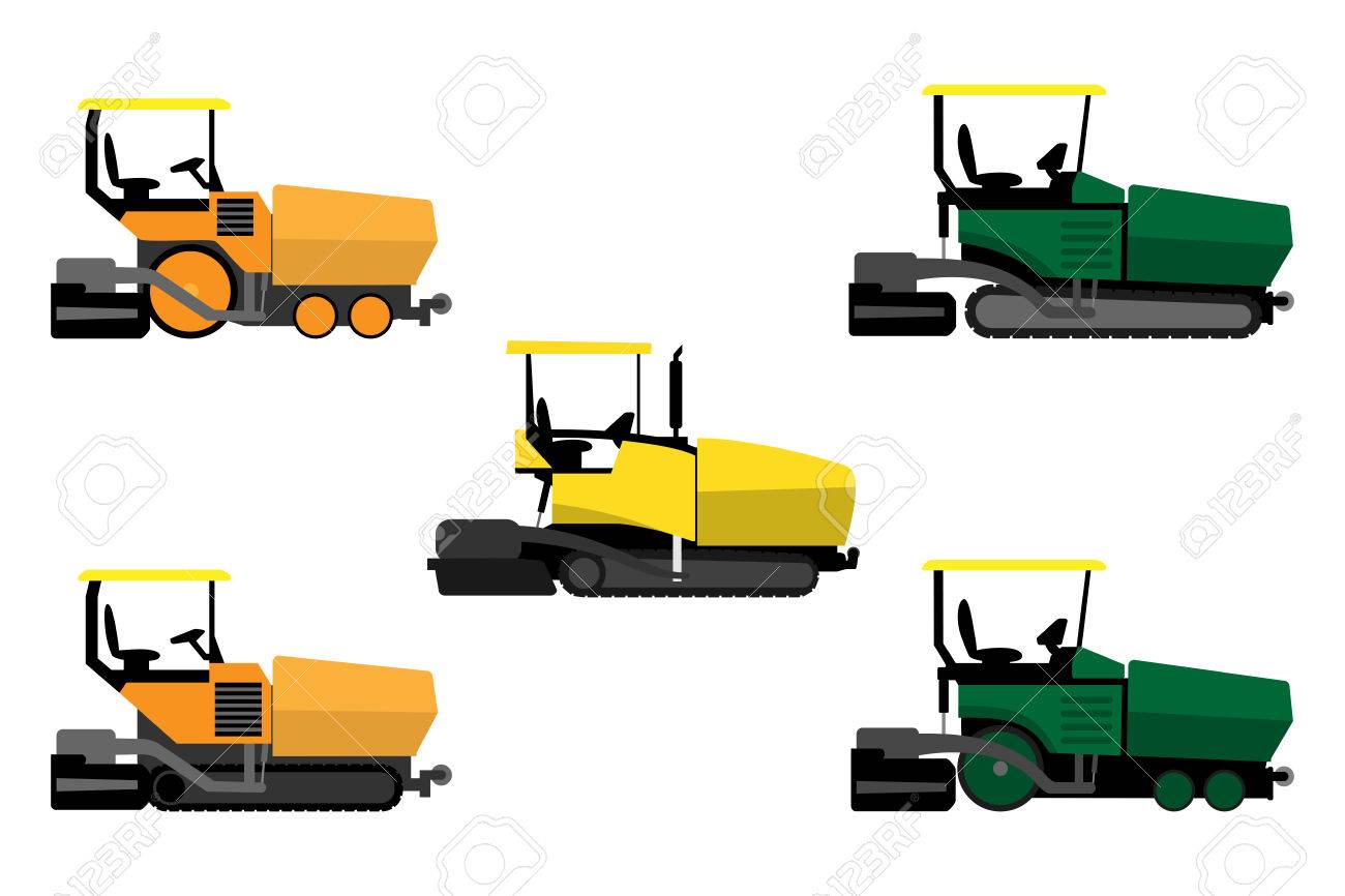 アスファルト舗装機械 白の背景に設定 のイラスト素材 ベクタ Image