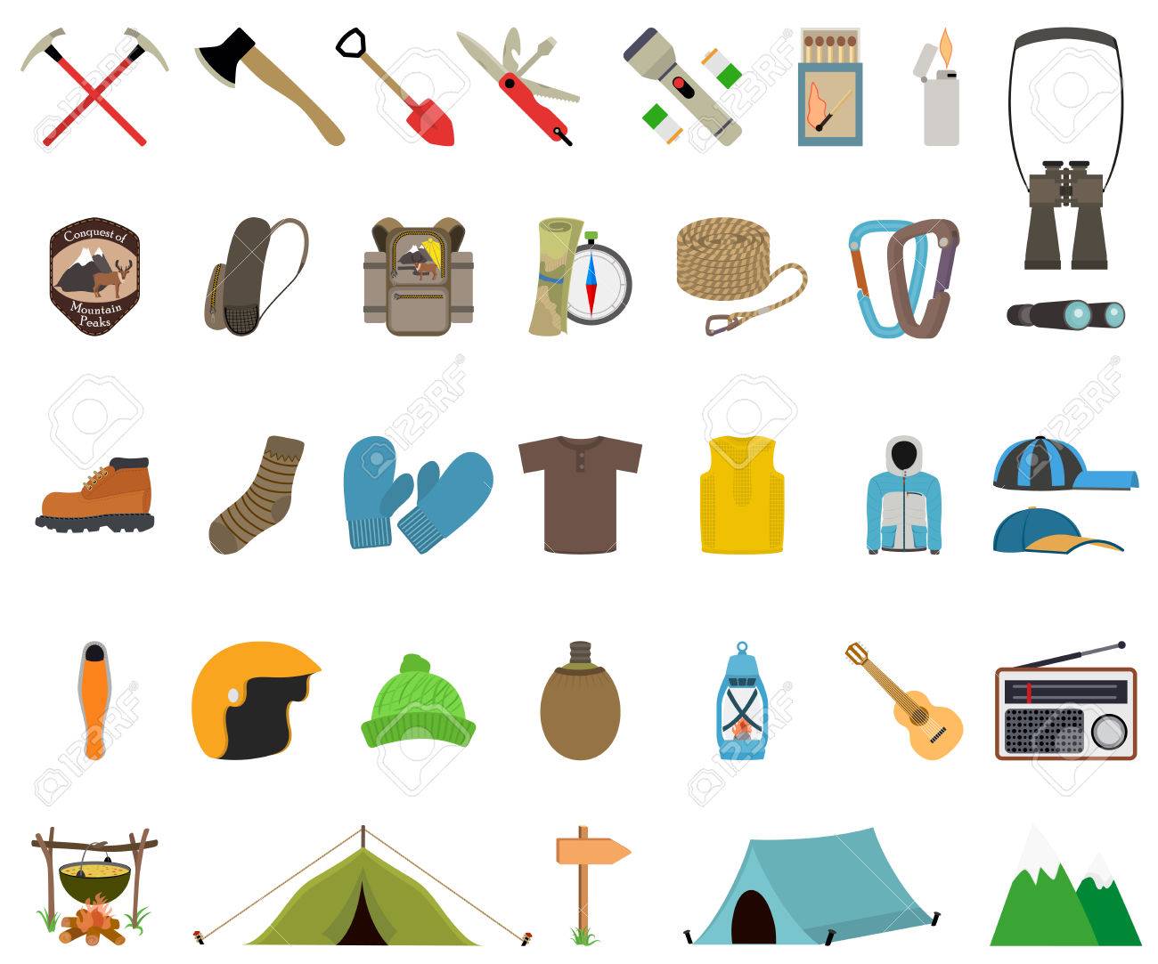 Mountain hiking and climbing vector icon set. No transparency. No gradients. - 37160664 Mountain hiking and climbing vector icon set. No transparency. No gradients. - 37160664