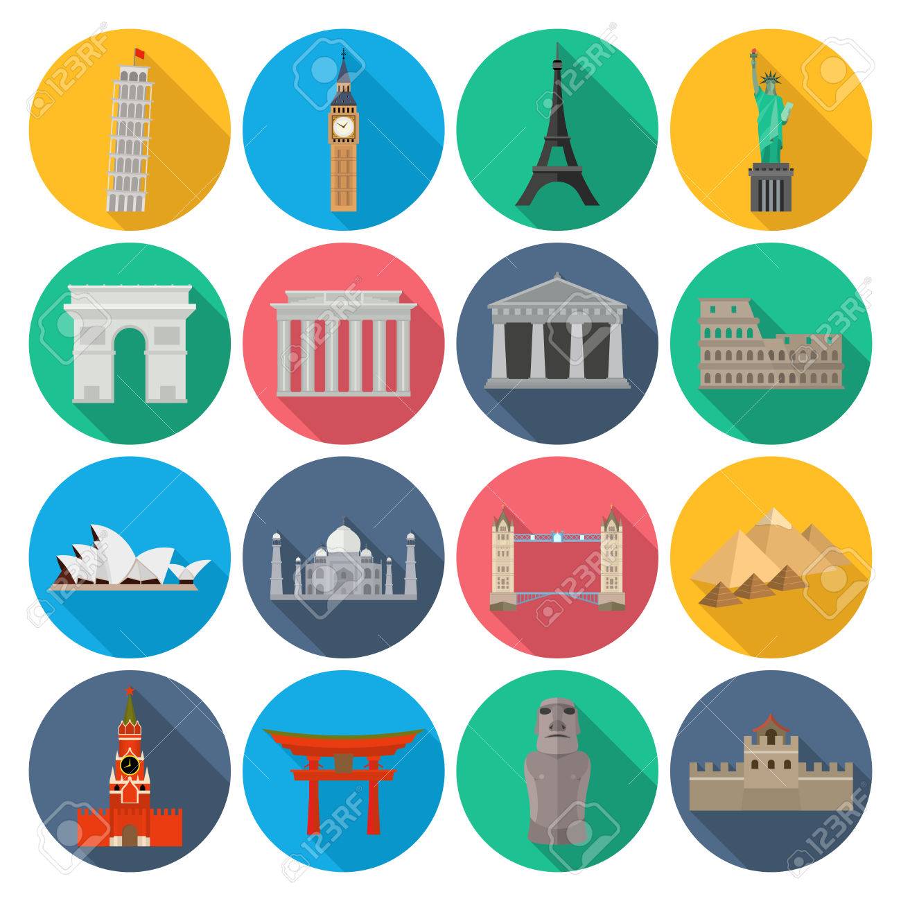 World Landmark Icon Set With Long Shadow - 41919786 World Landmark Icon Set With Long Shadow - 41919786