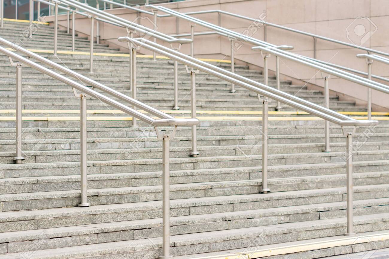 View To Outdoor Steps With Metal Railing In Center Of Leading Stock Photo Picture And Royalty Free Image Image 152466165