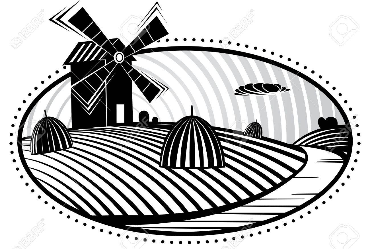 ミル彫刻方法でベクトル イラストと農業風景 画像は デザインのラベルおよびパッケージで使用できます のイラスト素材 ベクタ Image