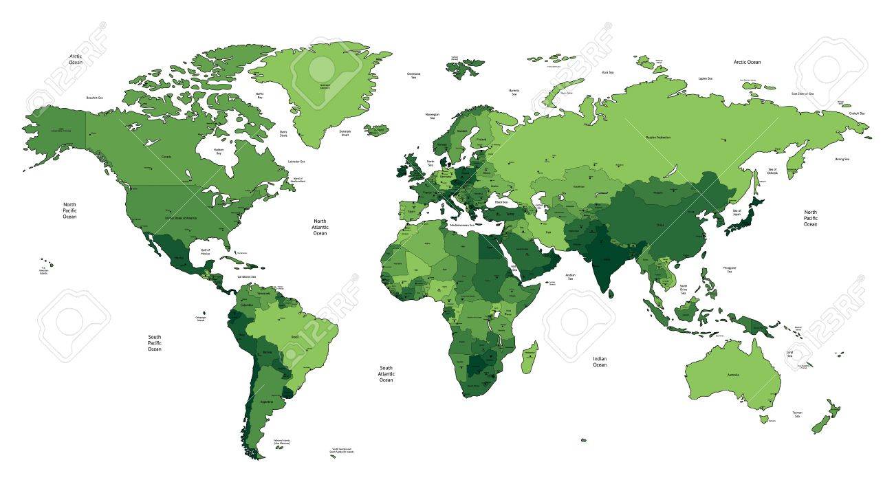 World map of green colors Names, town marks and national borders are in separate layers - 15082351 World map of green colors Names, town marks and national borders are in separate layers - 15082351