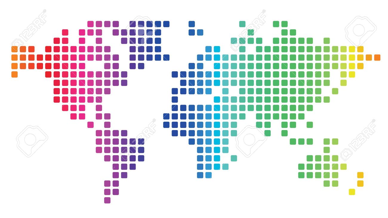 Multicolored dotted world map made of rounded rectangles. Vector illustration. - 18873475 Multicolored dotted world map made of rounded rectangles. Vector illustration. - 18873475