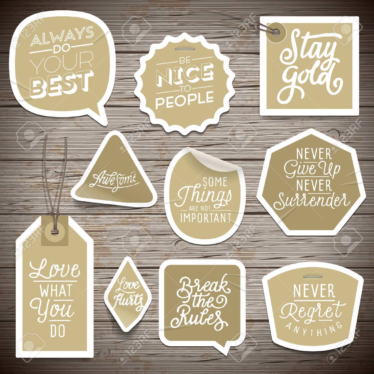 Stickers on rustic wood background. Vector illustration. - 51849933 Stickers on rustic wood background. Vector illustration. - 51849933