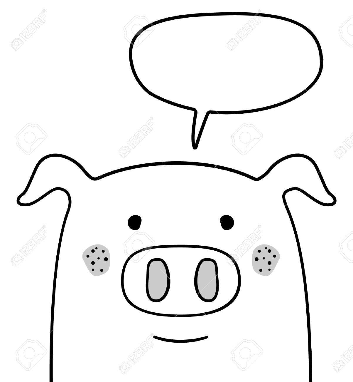 doodle sketch pig with chat cloud vector illustration cartoon