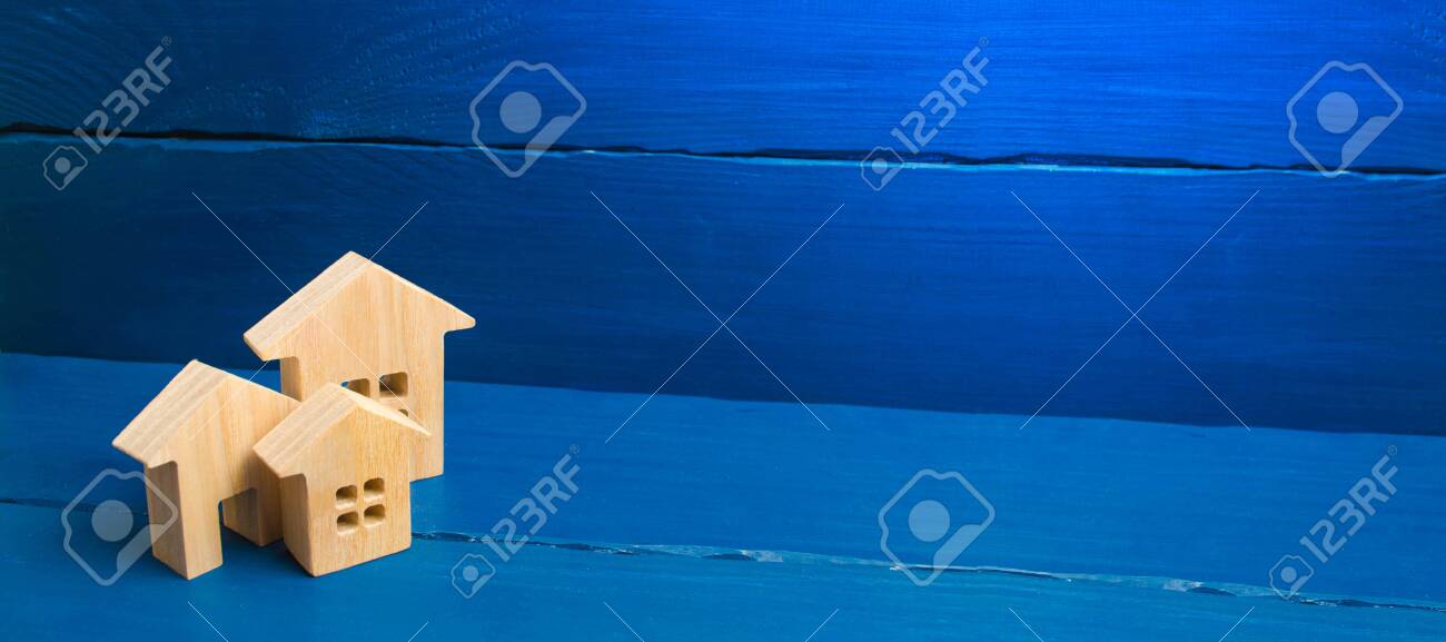 Buying and selling of real estate, construction. Three houses on a blue background. Apartments and apartments. City, settlement. Minimalism. presentations. real estate market. banner, place for text - 125849904 Buying and selling of real estate, construction. Three houses on a blue background. Apartments and apartments. City, settlement. Minimalism. presentations. real estate market. banner, place for text - 125849904