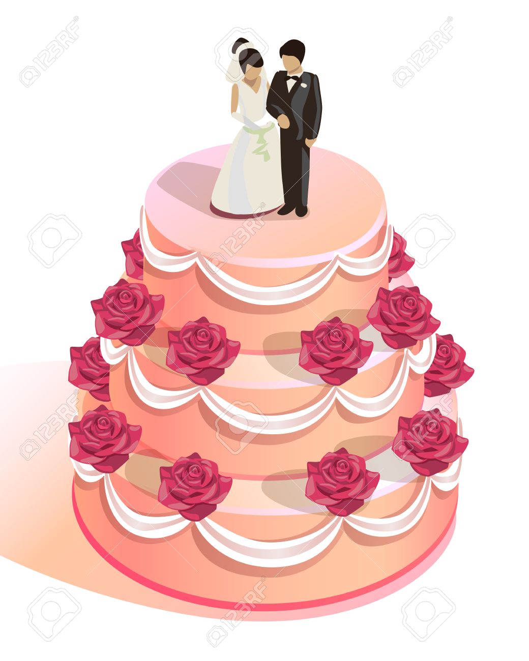 赤いバラでウェディング ケーキ 新郎新婦の人形をラウンドします のイラスト素材 ベクタ Image 赤いバラでウェディング ケーキ 新郎新婦の人形をラウンドします のイラスト素材 ベクタ Image