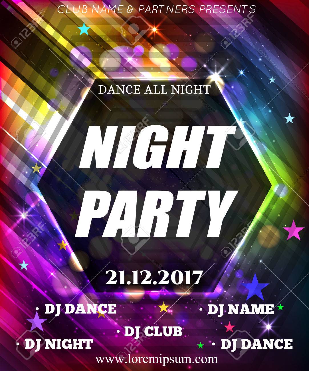 night dance party poster background template festival vector