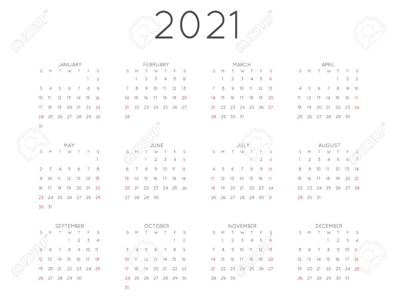 Calendar 21 Year Simple Style Week Starts From Sunday Royalty Free Cliparts Vectors And Stock Illustration Image