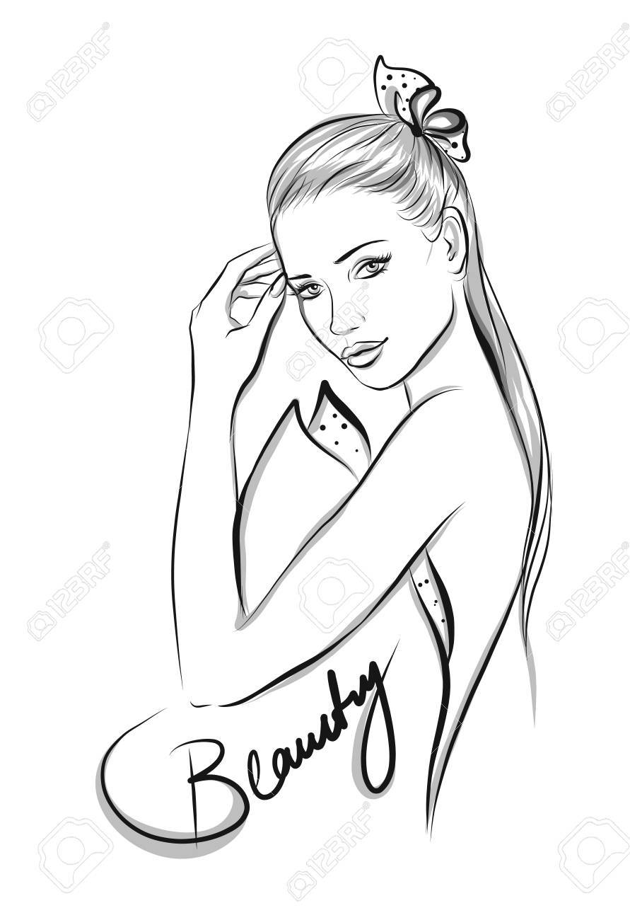 美しいライン アートの女性イラストのイラスト素材 ベクタ Image