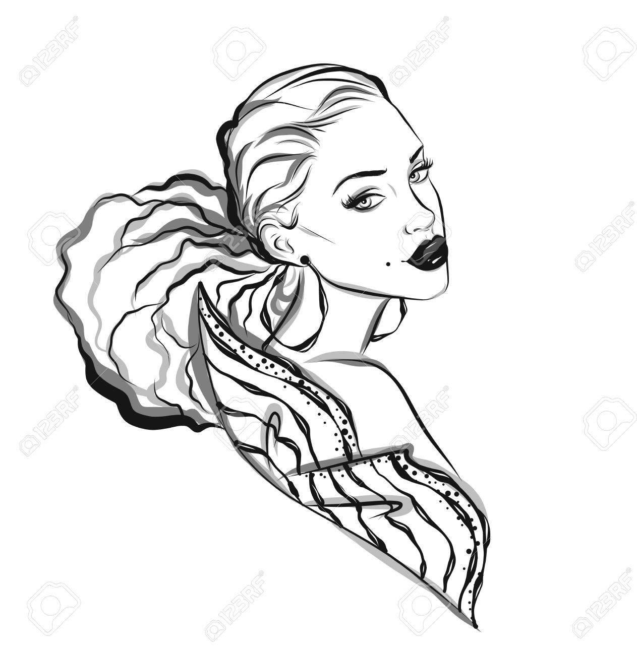 美しいライン アートの女性イラストのイラスト素材 ベクタ Image