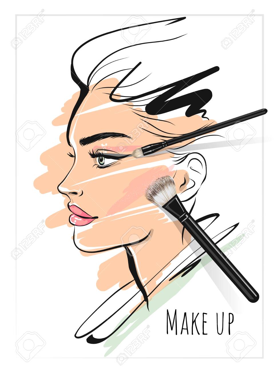 Make Up Art Beauty Stylish Face And Makeup Brushes Royalty Free Cliparts Vectors And Stock Illustration Image 133982026