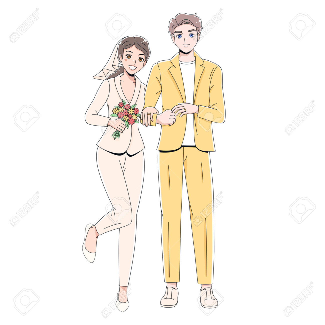 Vector Cute Wedding Couple Anime Characters Isolated Royalty Free SVG,  Cliparts, Vectors, and Stock Illustration. Image 197161545., image size:1300x1300