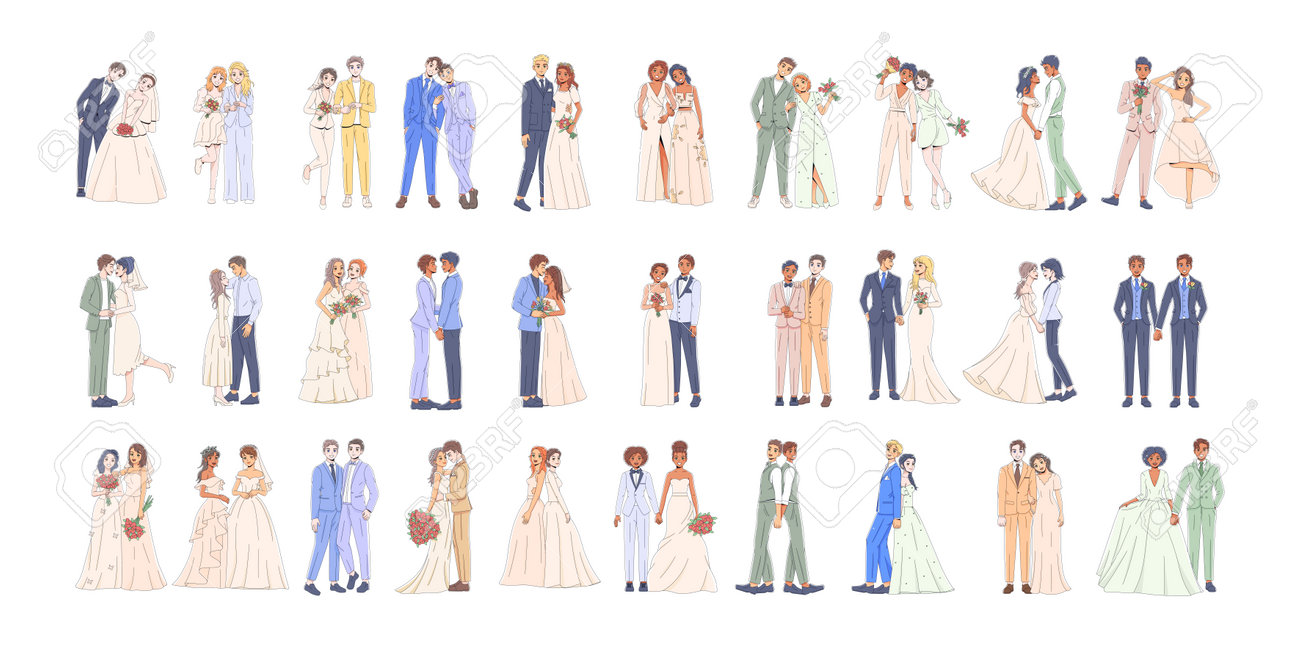 Set Of Cute Wedding Couple Anime Characters Isolated Royalty Free SVG,  Cliparts, Vectors, and Stock Illustration. Image 199937284., image size:1300x650