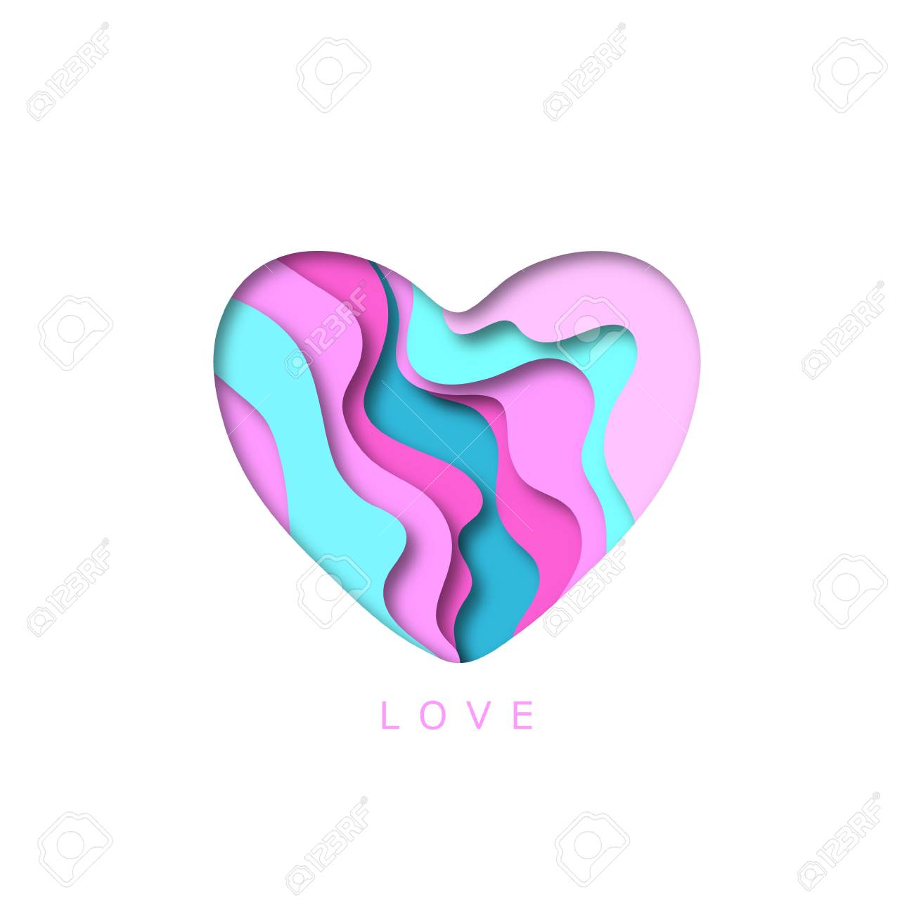 paper cut heart shape 3d design template for valentines day