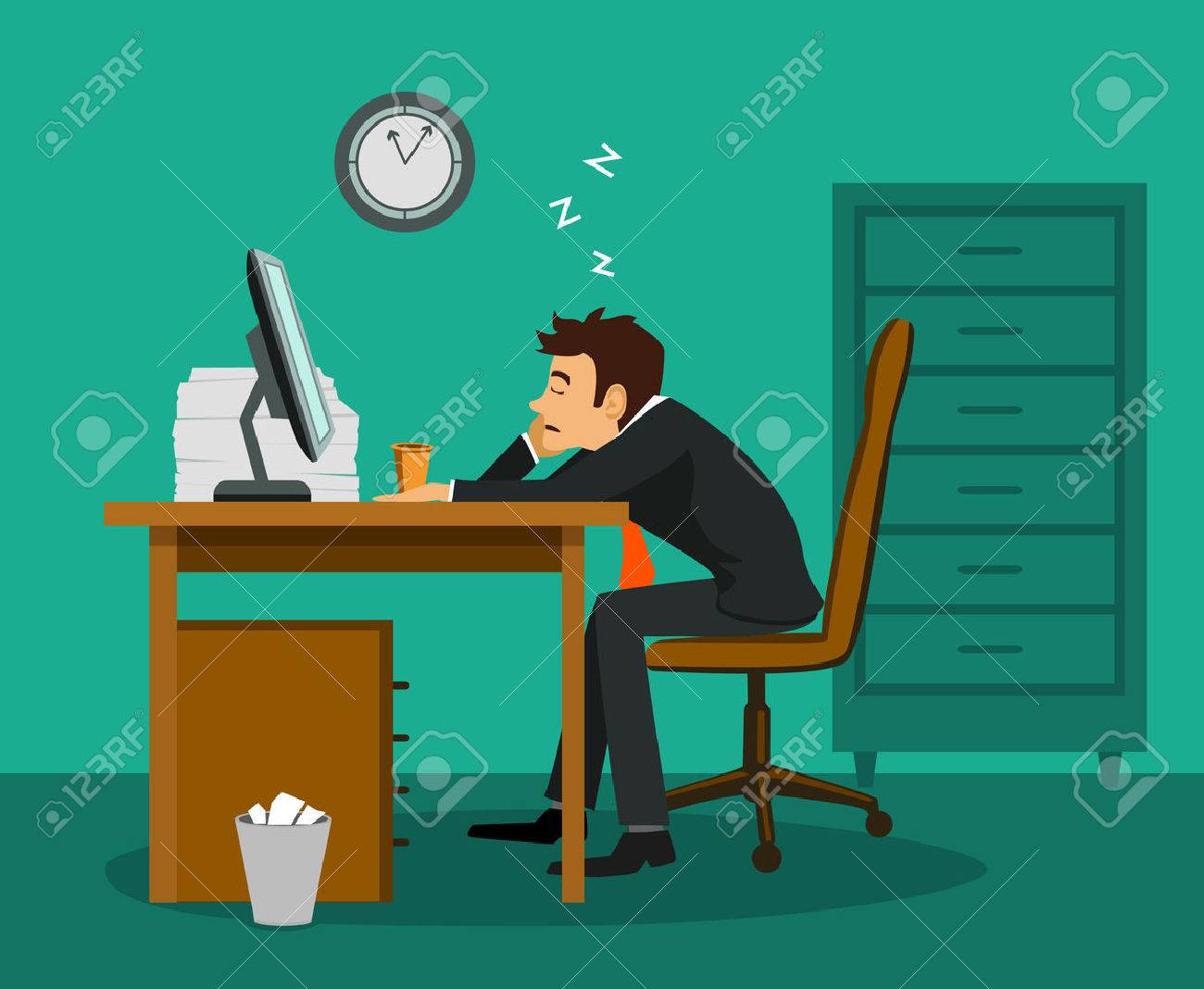Epuisee Employe Ennuye Fatigue De Dormir Au Bureau Dans Le Bureau Clip Art Libres De Droits Vecteurs Et Illustration Image 66013190